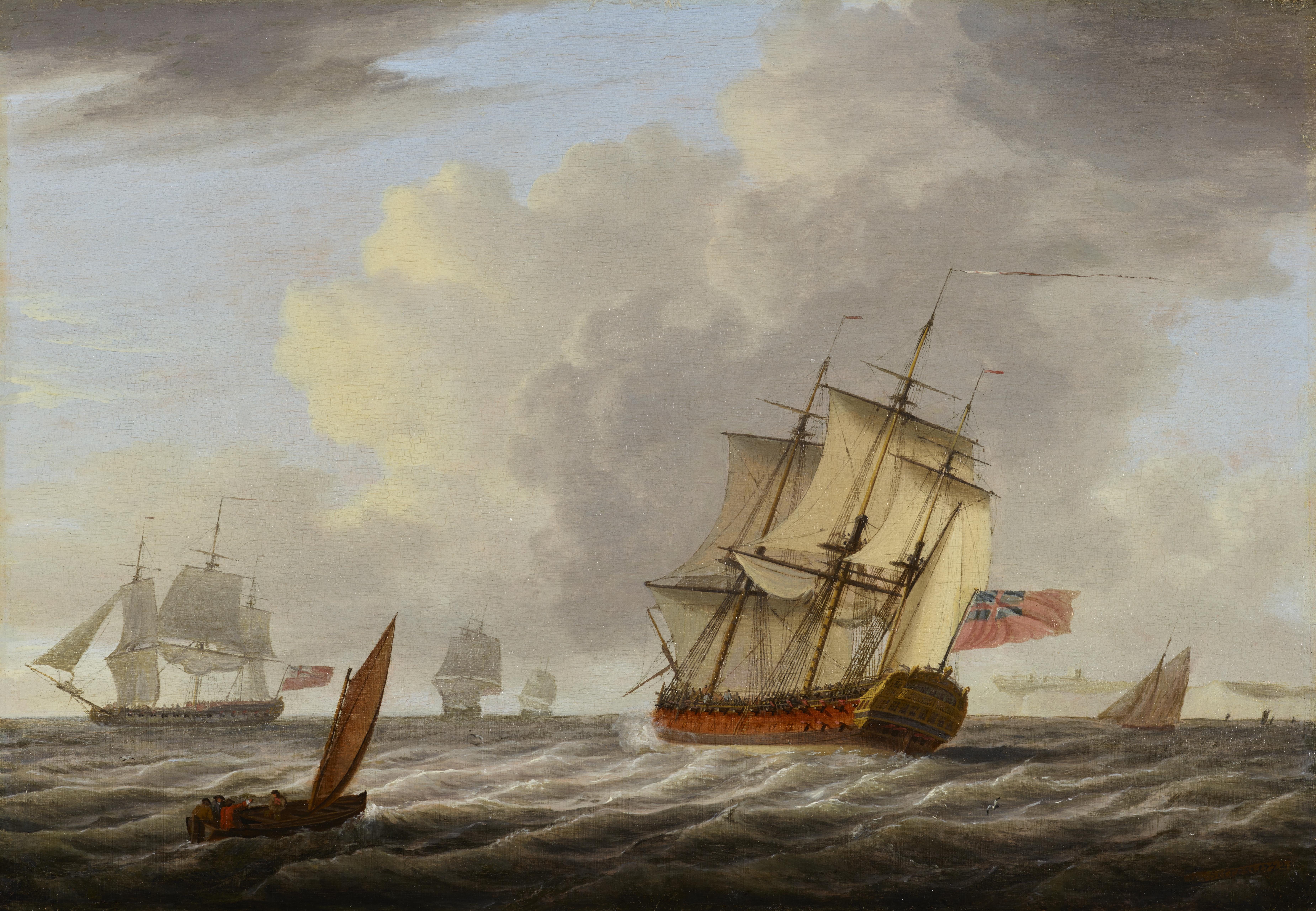 A Royal Navy '74' and other vessels off Dover